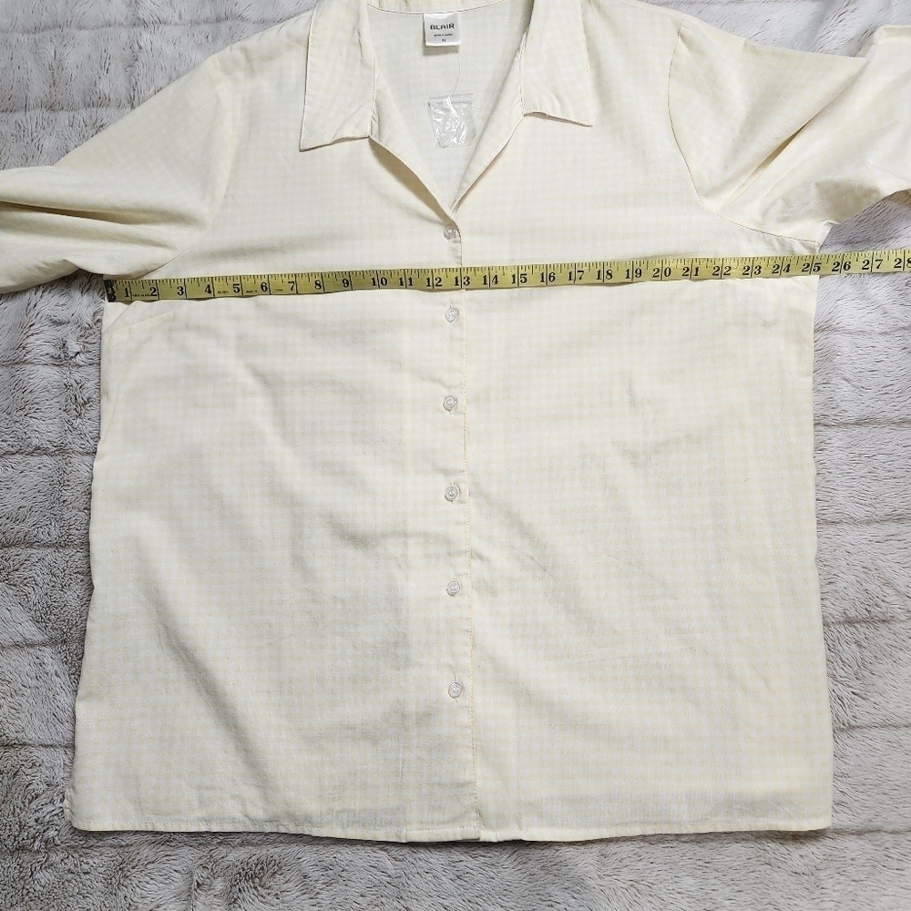 Button down shirt Gingham Collared V-neck Cotton blend yellow white BLAIR NWOT - Picture 8 of 12
